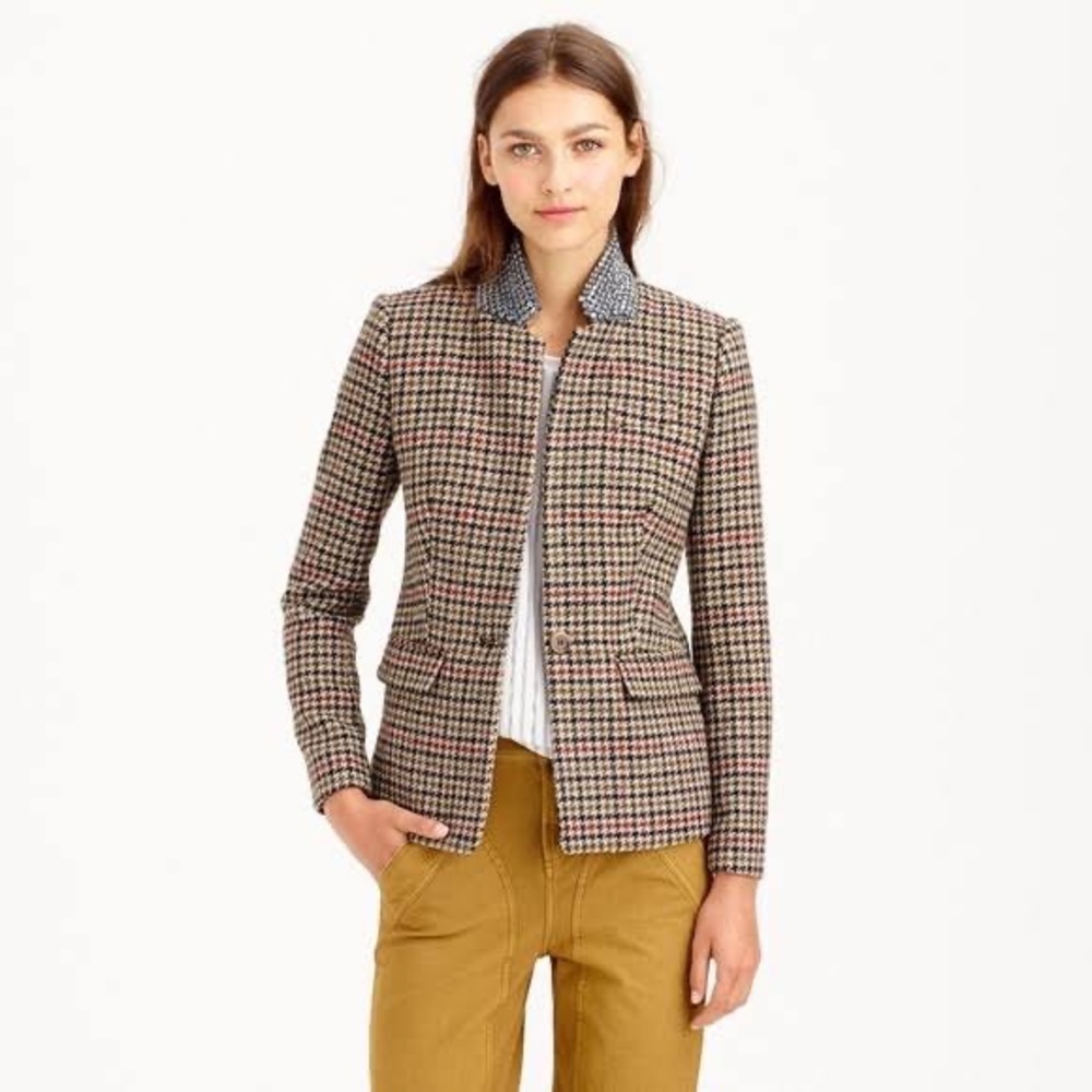 NWT J.Crew herringbone blazer with rhinestone collar!